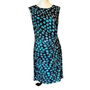 NIC + ZOE Blue & Black Abstract Print Twist Dress | Sleeveless | Petite Medium